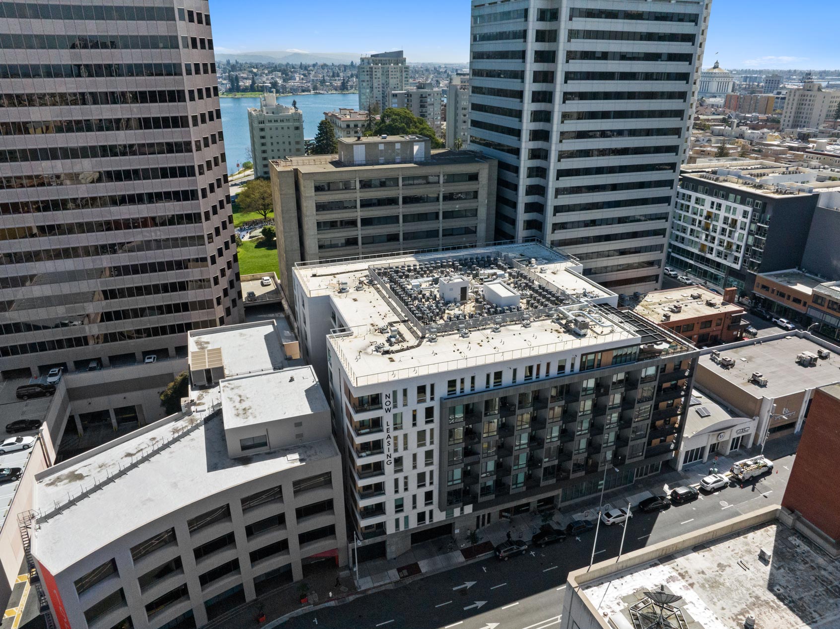 Residences at Lake Merritt drone building exterior