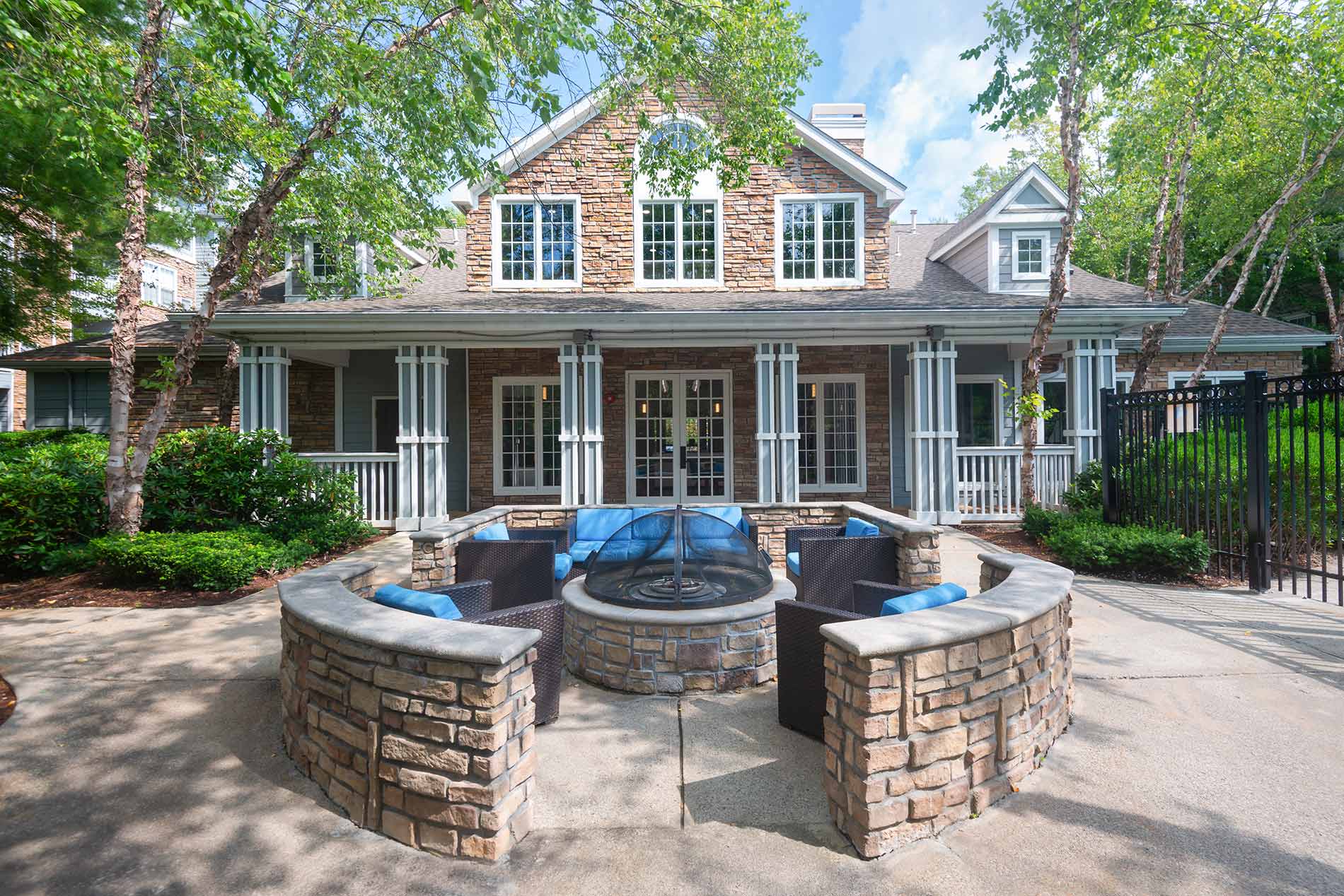 Ridge at Blue Hills building exterior and fire pit