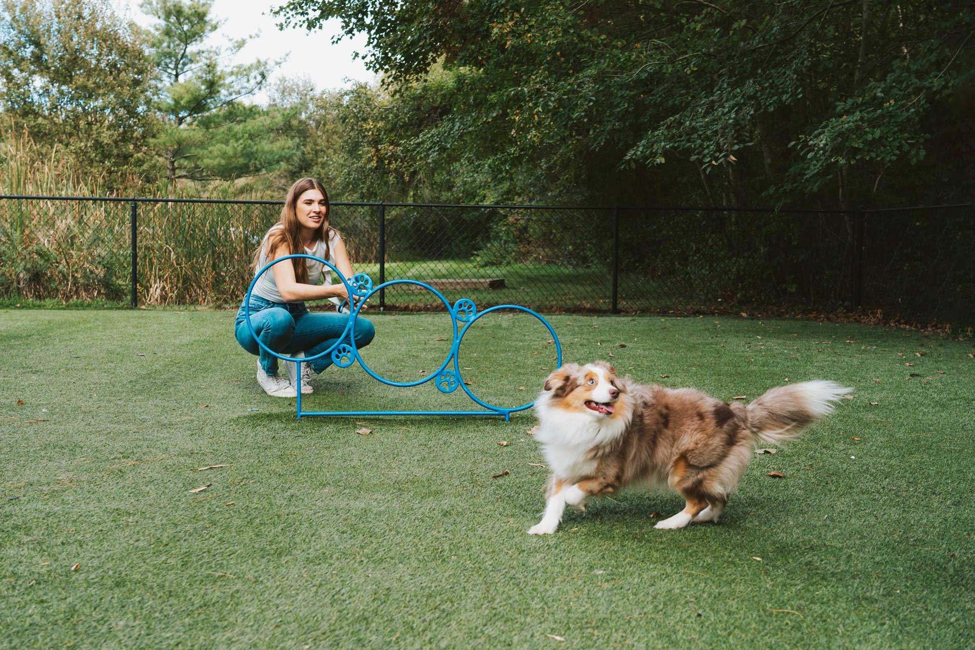 Ridge at Blue Hills woman and dog in dog park