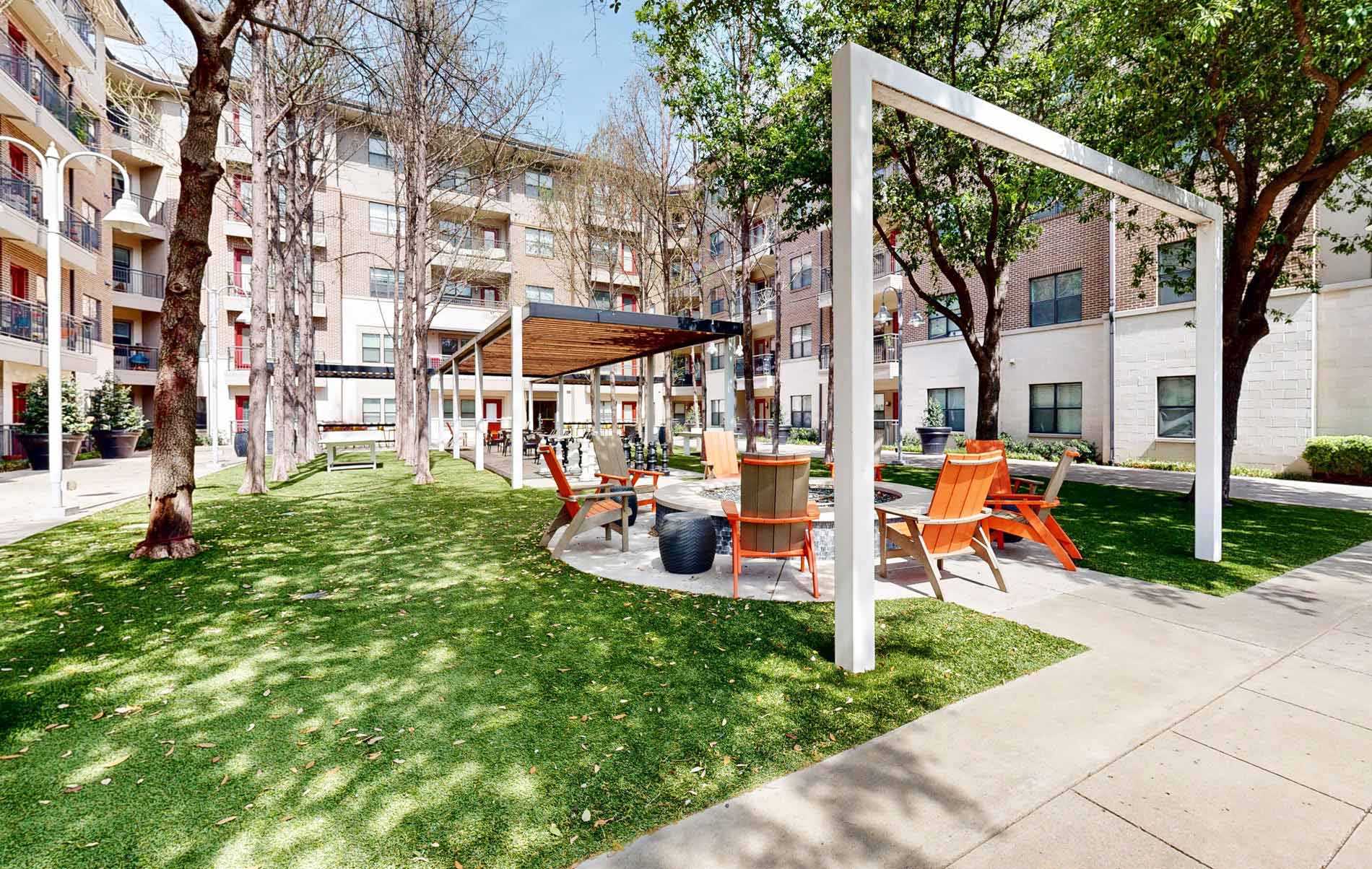 Savoye Retreat courtyard with fire pit 