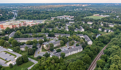 Seneca Place drone building exterior