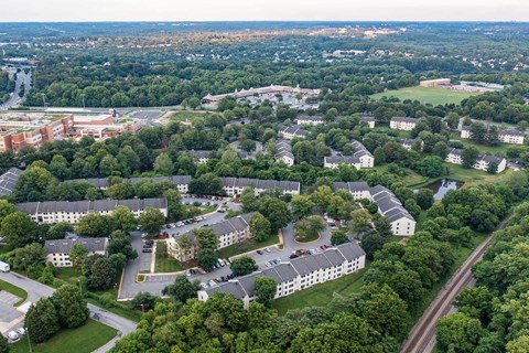 Seneca Place drone building exterior