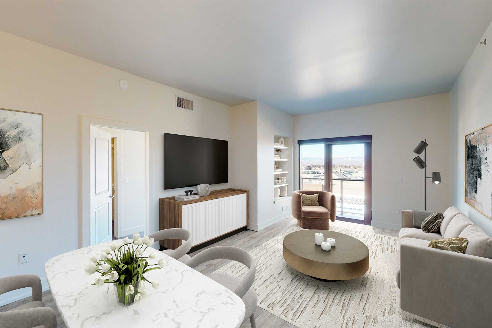 Steele Creek apartment living and dining room
