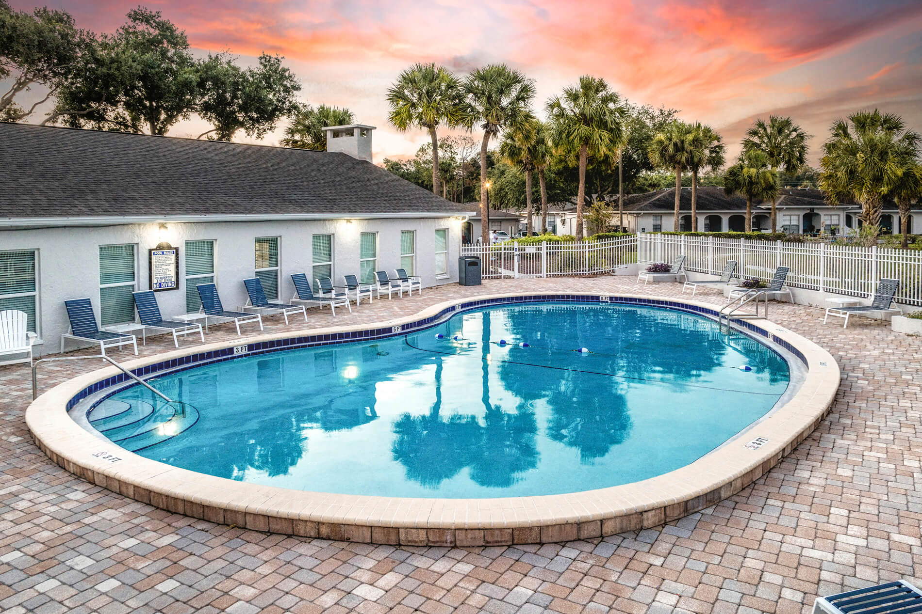 Summit West pool at sunset