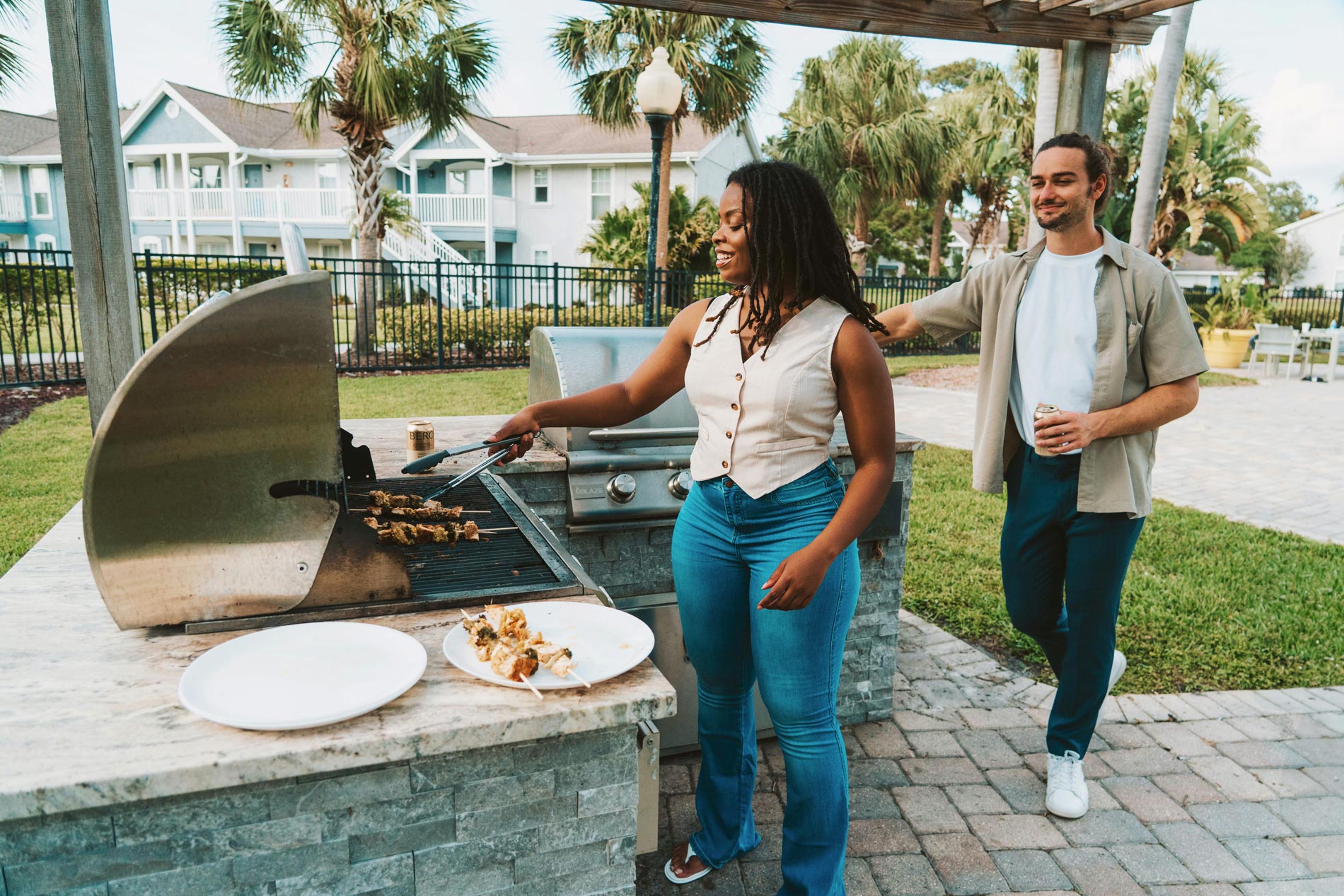 The Breyley two people grill kebabs
