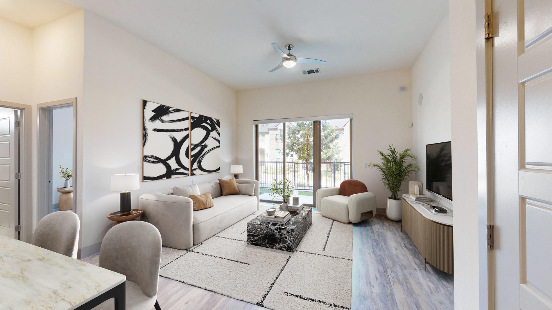 Flats at Palisades staged living room