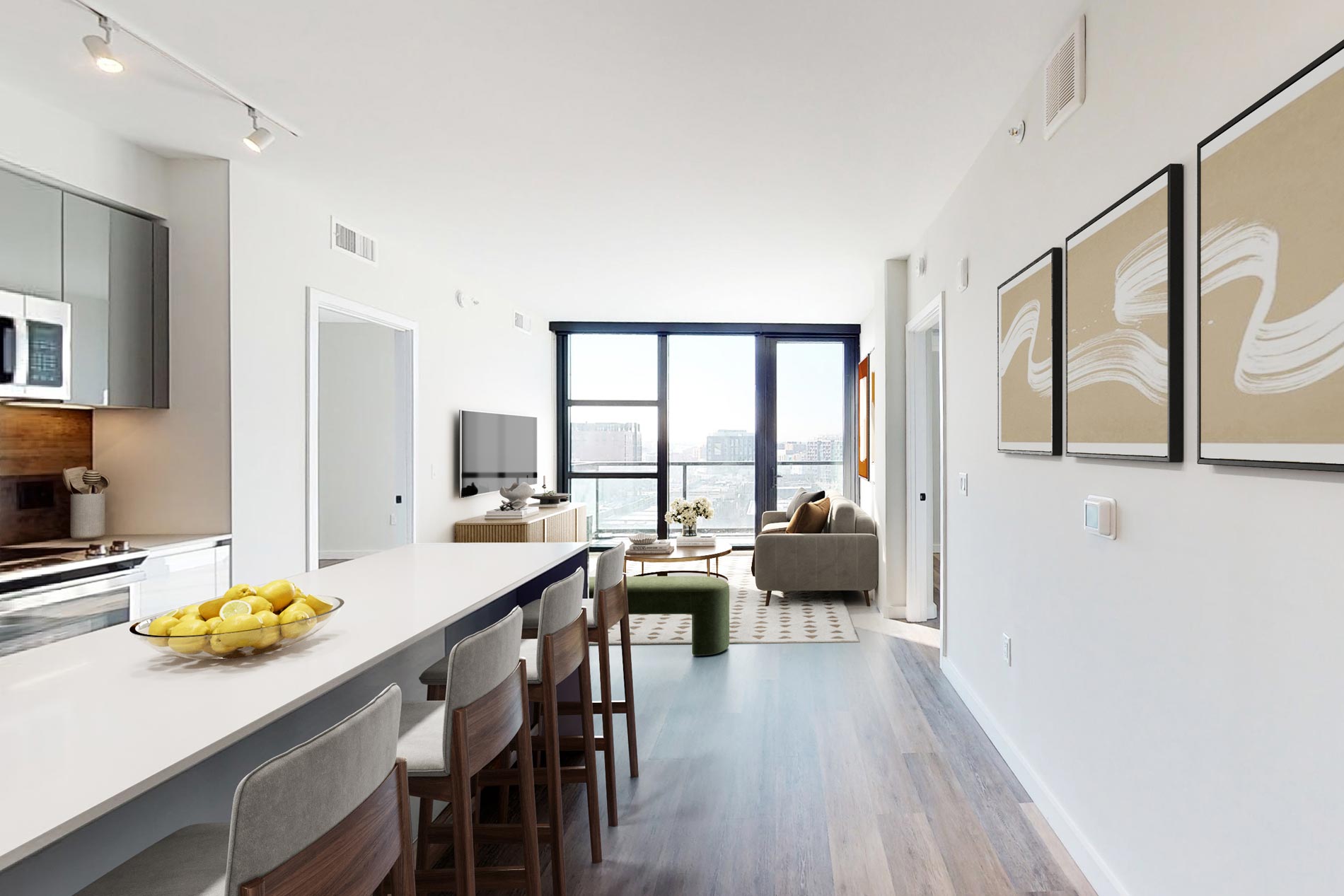 The MO staged kitchen and living room