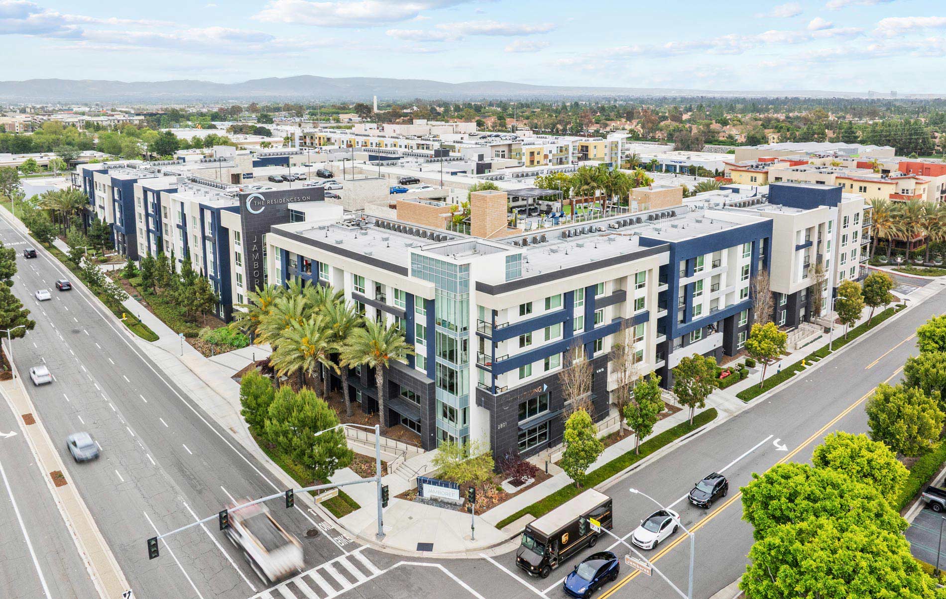 The Residences At Jamboree drone building exterior