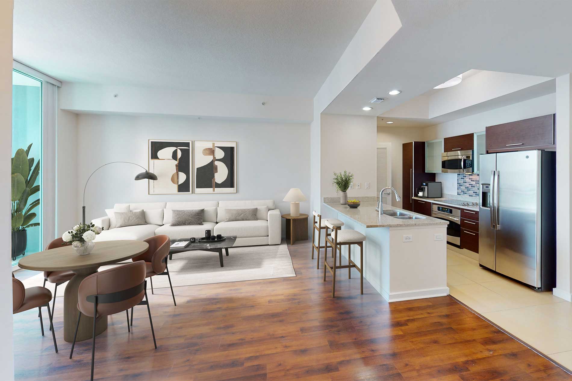 The Slade at Channelside apartment kitchen and living room