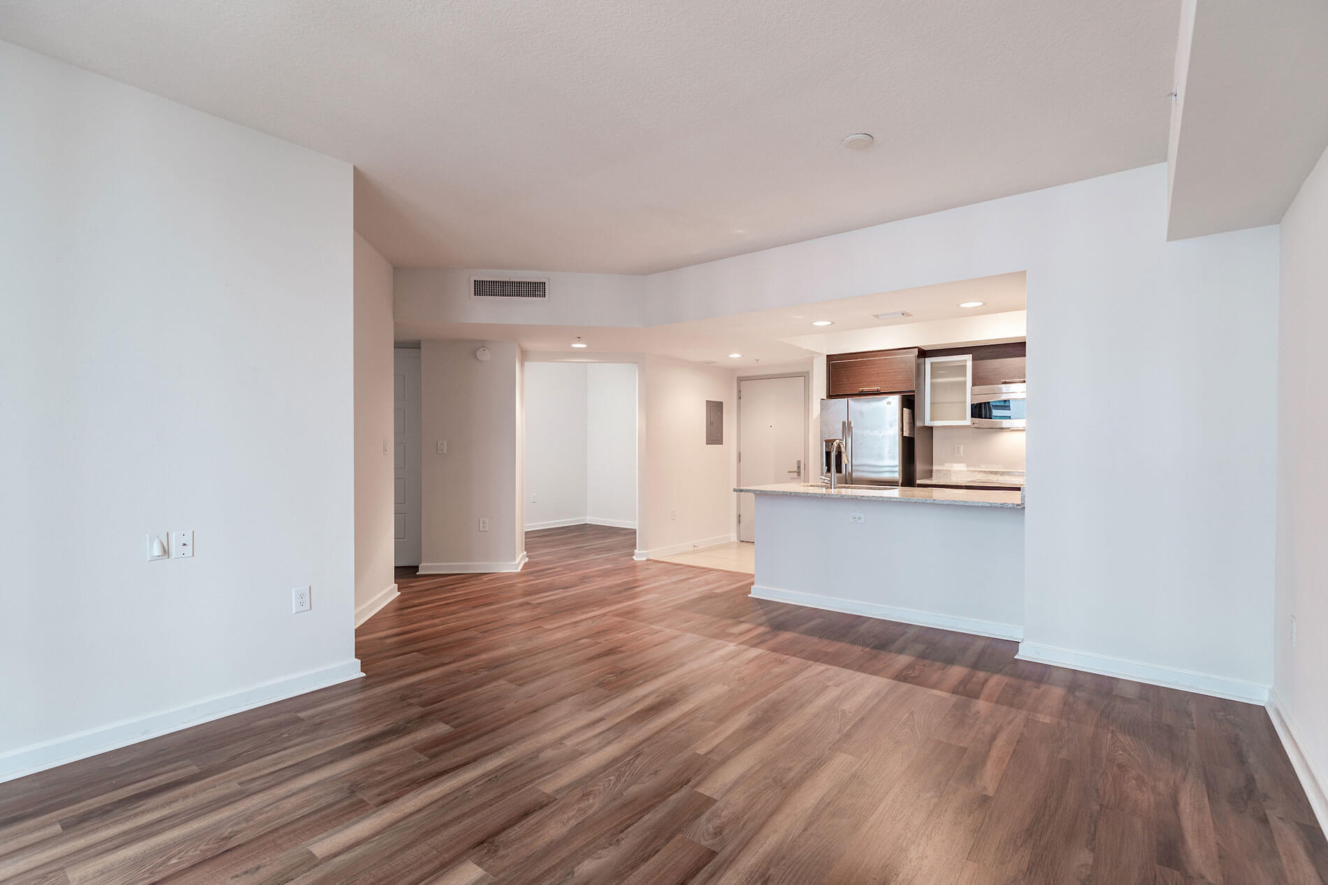 The Slade living room and kitchen