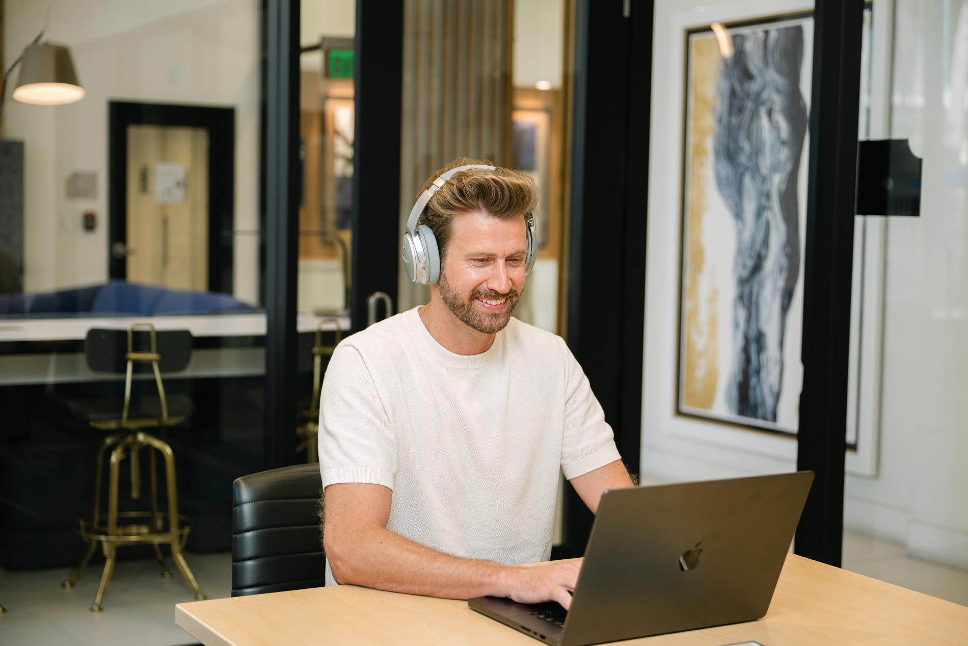 Tierra Del Rey man works on a laptop