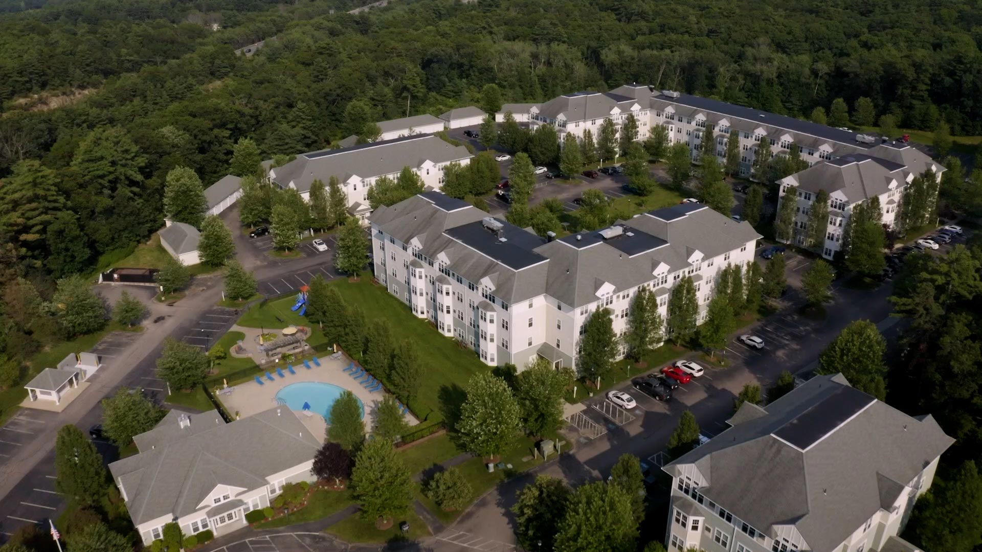 Union Place aerial building exterior with trees