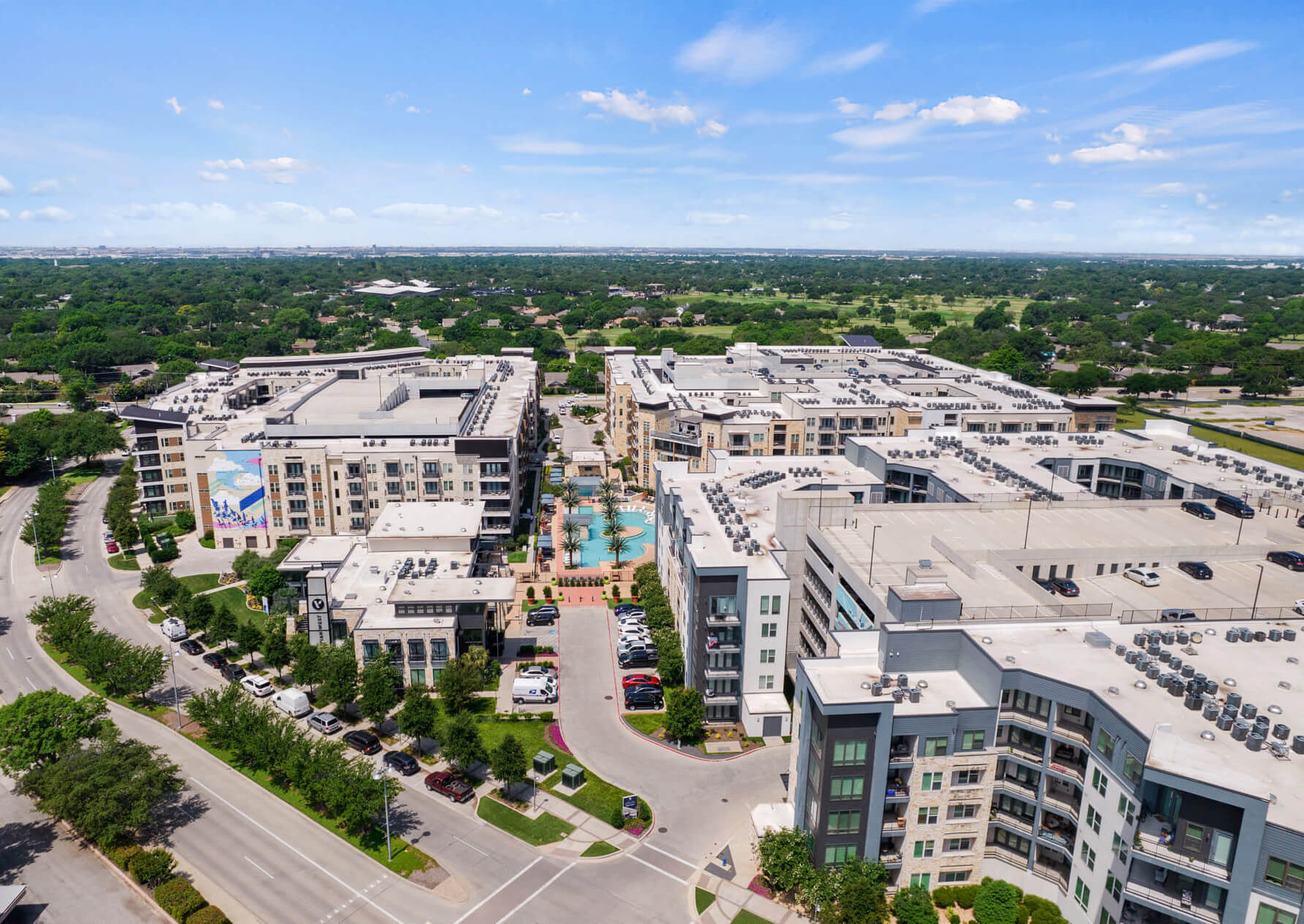 Vitruvian West drone building exterior