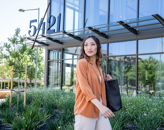 Woman outside 5421 leasing office